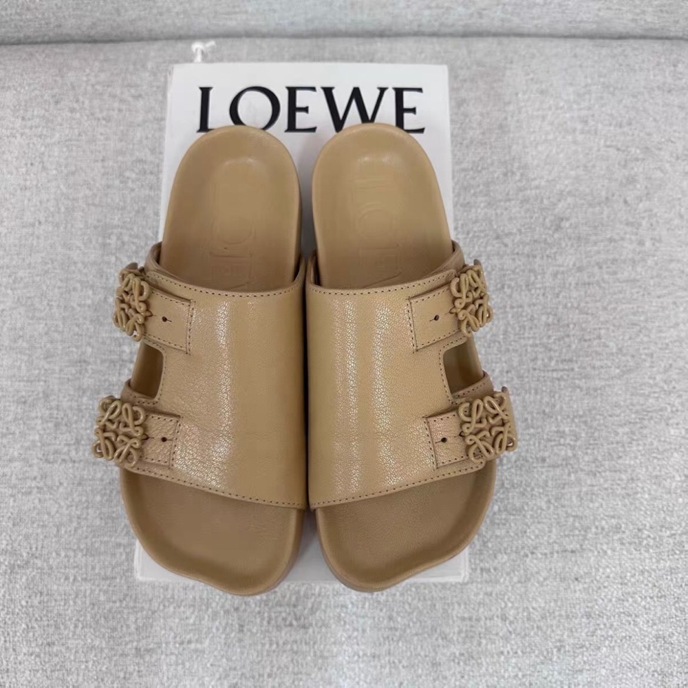 Loewe Beige Double-Strap Anagram Buckle Slides